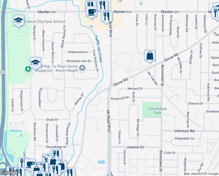 map of restaurants, bars, coffee shops, grocery stores, and more near in Monroe County