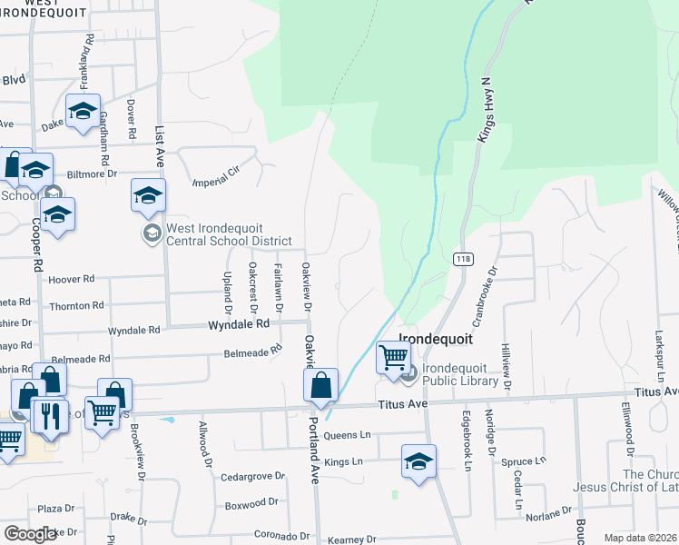 map of restaurants, bars, coffee shops, grocery stores, and more near 37 Westgate Drive in Rochester