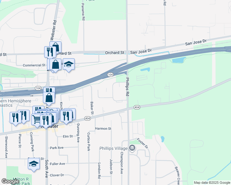 map of restaurants, bars, coffee shops, grocery stores, and more near 192 Country Manor Way in Webster