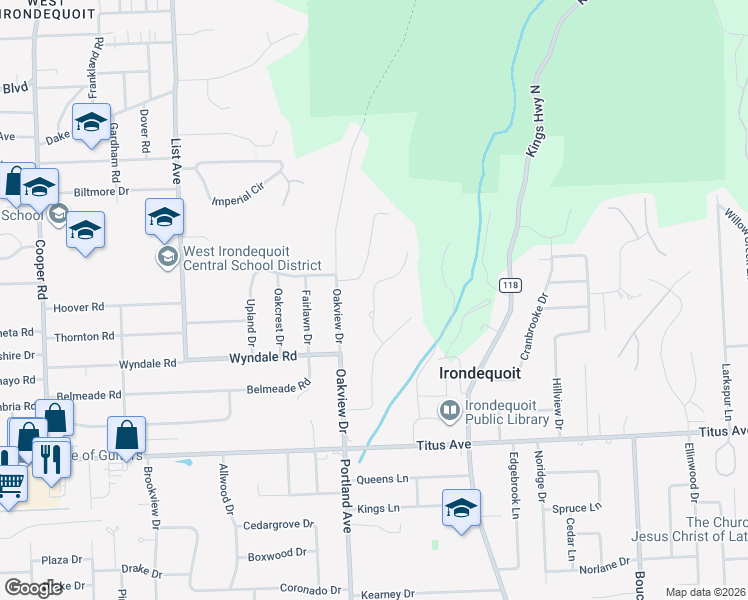 map of restaurants, bars, coffee shops, grocery stores, and more near 37 Westgate Drive in Rochester