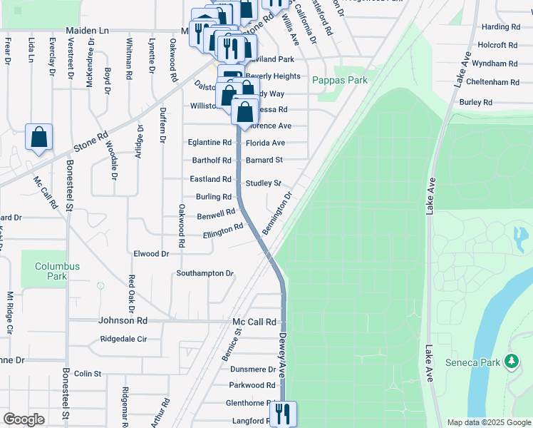 map of restaurants, bars, coffee shops, grocery stores, and more near in Rochester