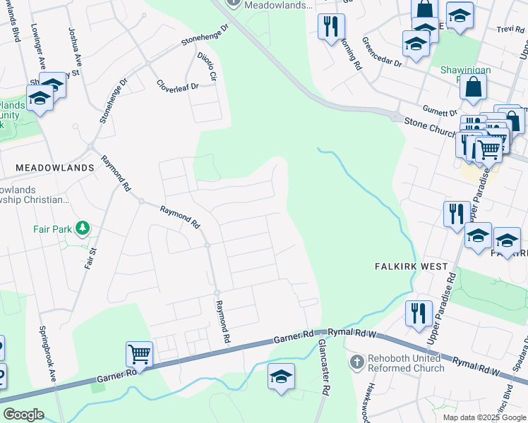 map of restaurants, bars, coffee shops, grocery stores, and more near 87 Lightfeather Place in Hamilton