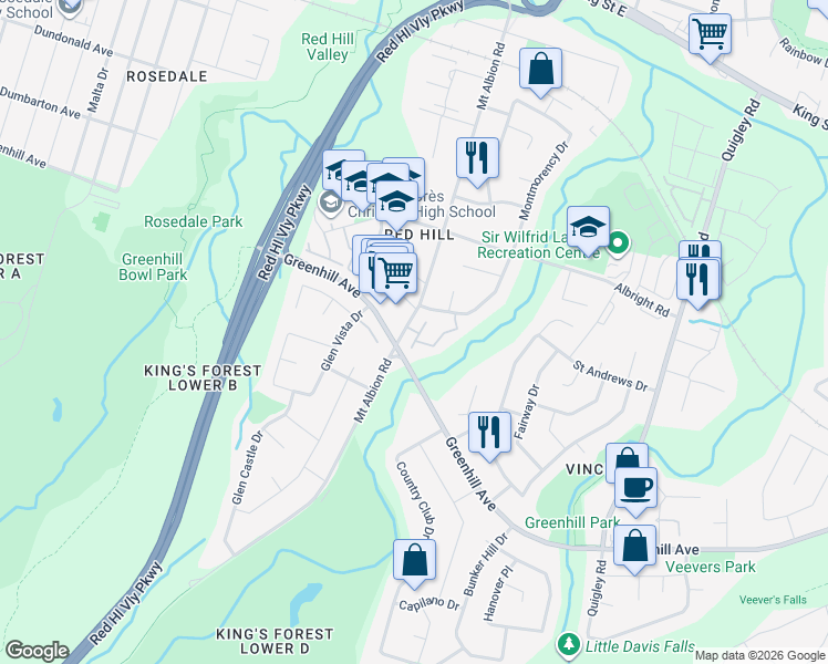 map of restaurants, bars, coffee shops, grocery stores, and more near 399 Greenhill Avenue in Hamilton