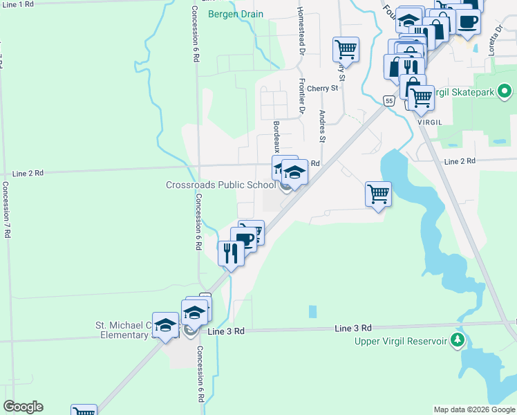 map of restaurants, bars, coffee shops, grocery stores, and more near 33 Pierpoint Drive in Niagara-on-the-Lake