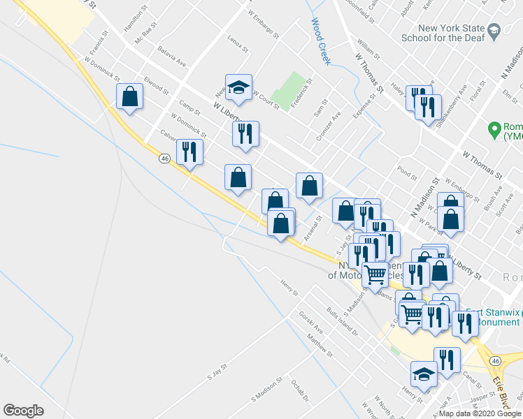 map of restaurants, bars, coffee shops, grocery stores, and more near 206 Clark Street in Rome