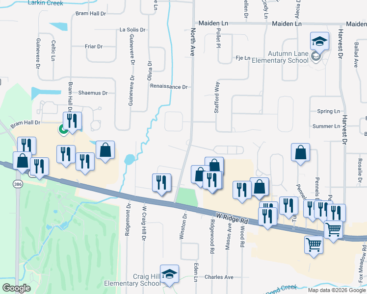 map of restaurants, bars, coffee shops, grocery stores, and more near 38 Venetia View Circle in Rochester