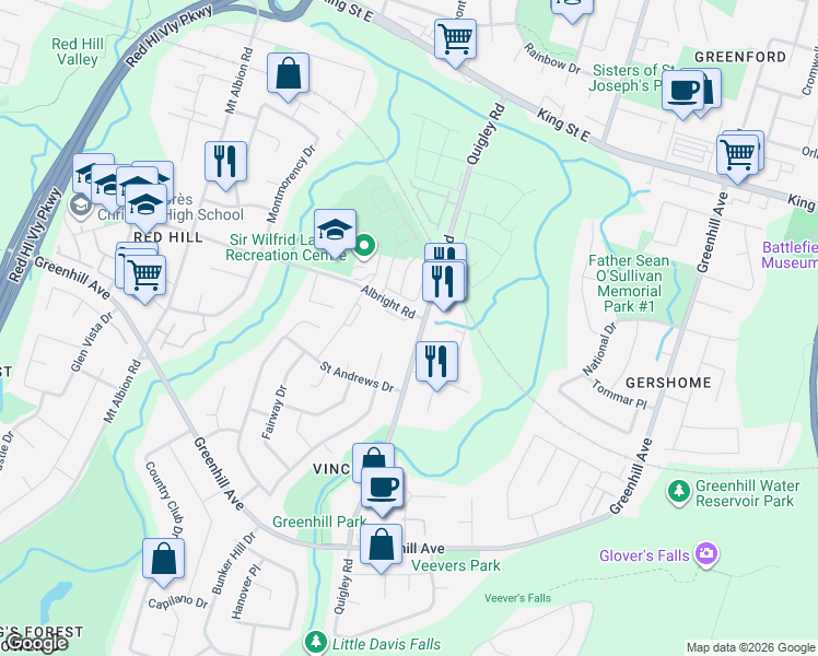 map of restaurants, bars, coffee shops, grocery stores, and more near in Hamilton
