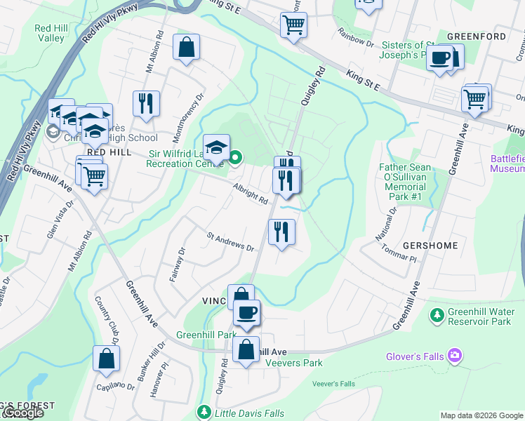 map of restaurants, bars, coffee shops, grocery stores, and more near in Hamilton