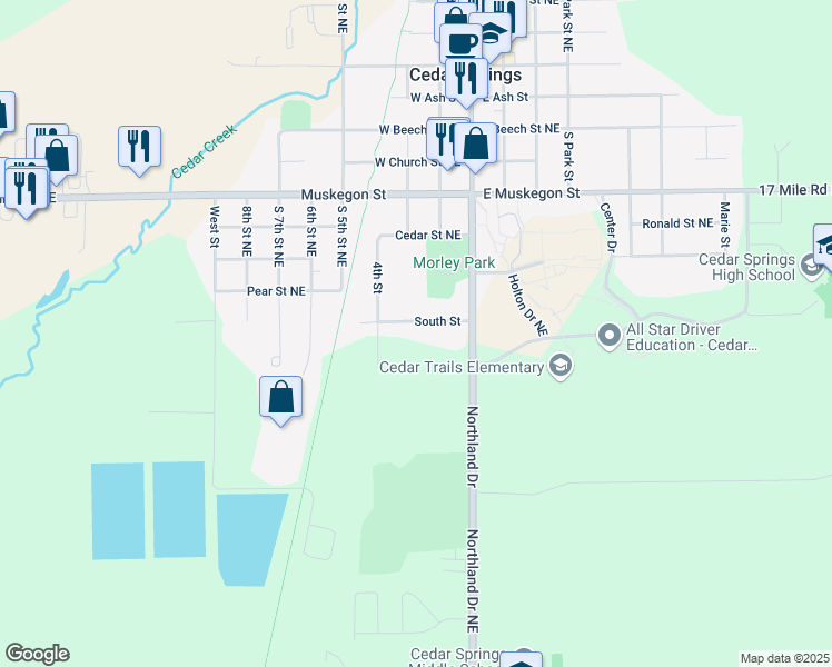 map of restaurants, bars, coffee shops, grocery stores, and more near 96 South Street in Cedar Springs