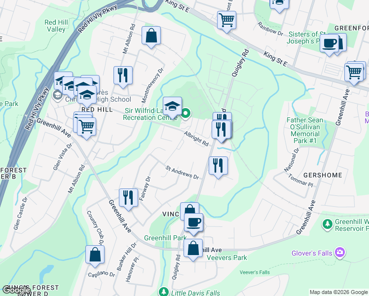 map of restaurants, bars, coffee shops, grocery stores, and more near 15 Nicklaus Drive in Hamilton