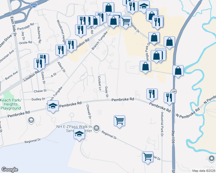 map of restaurants, bars, coffee shops, grocery stores, and more near 10 Guay Street in Concord