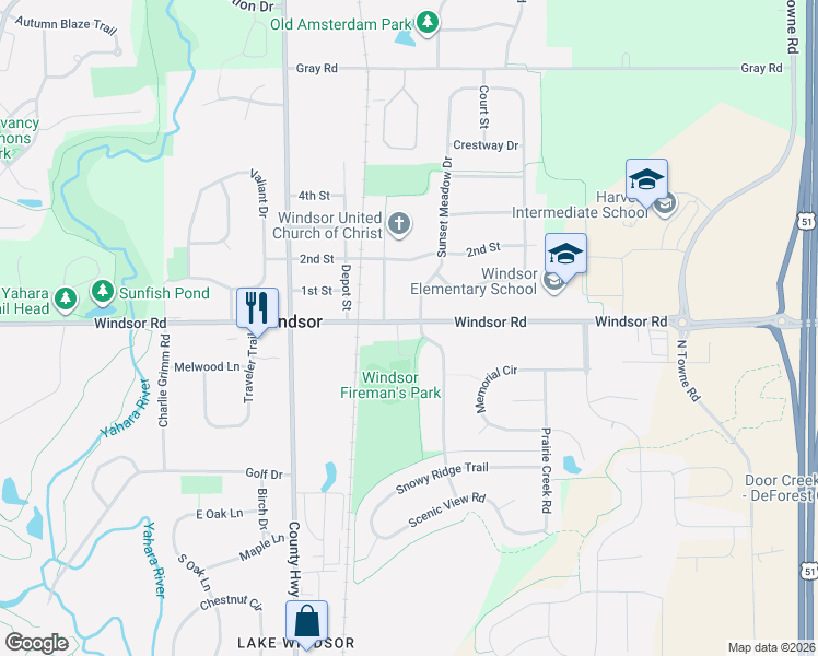 map of restaurants, bars, coffee shops, grocery stores, and more near 6735 Sunset Meadow Drive in Windsor