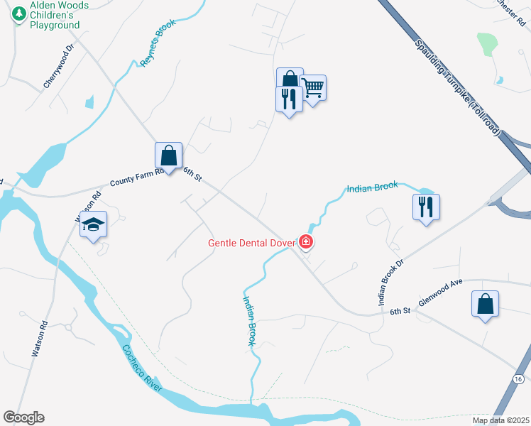 map of restaurants, bars, coffee shops, grocery stores, and more near 399 6th Street in Dover