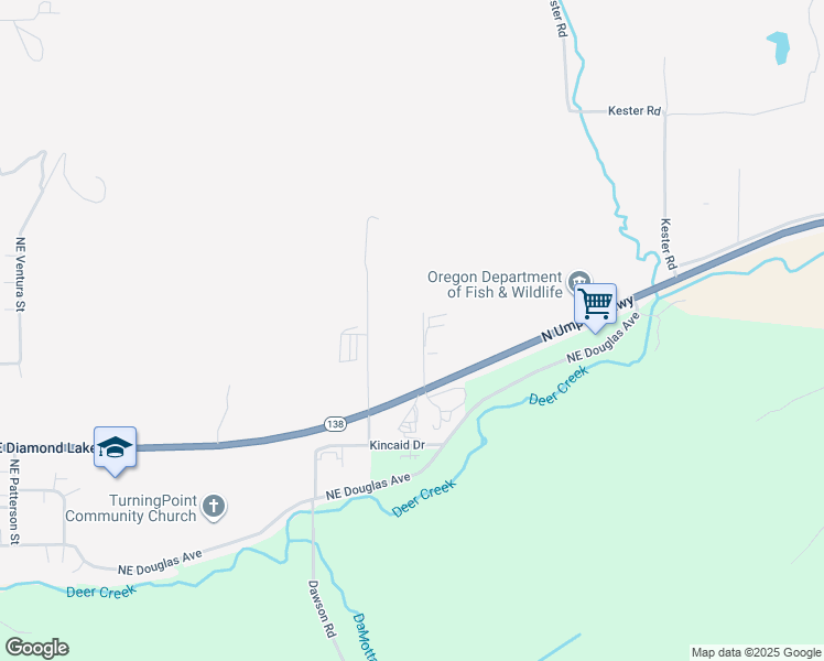 map of restaurants, bars, coffee shops, grocery stores, and more near 351 Pomona Street in Roseburg