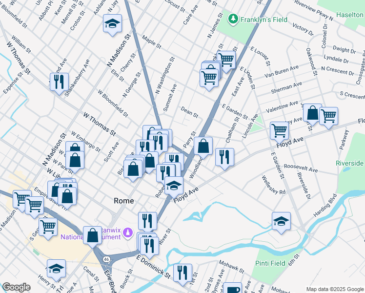 map of restaurants, bars, coffee shops, grocery stores, and more near 608 Parry Street in Rome