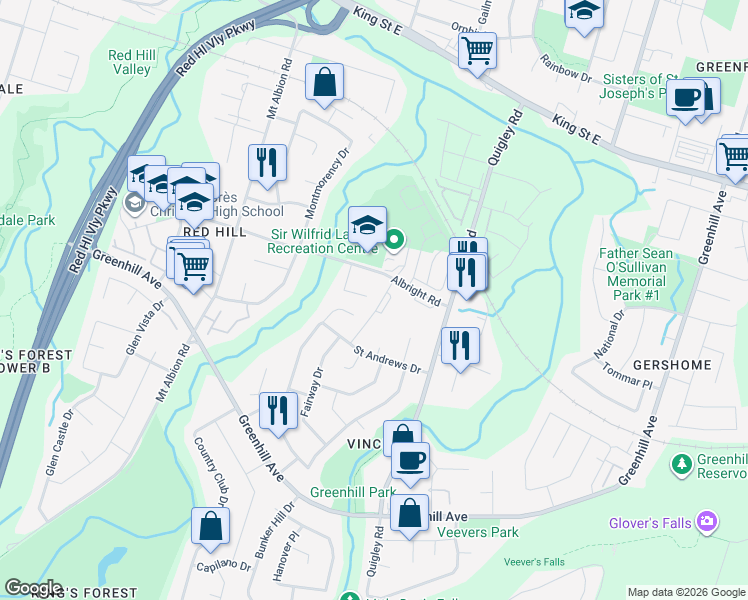 map of restaurants, bars, coffee shops, grocery stores, and more near 34 Nicklaus Drive in Hamilton
