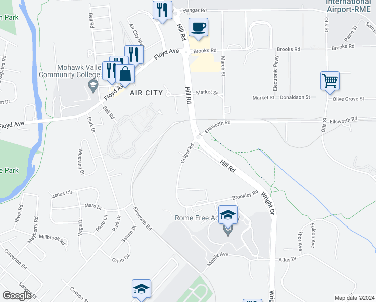 map of restaurants, bars, coffee shops, grocery stores, and more near 450 Geiger Drive in Rome