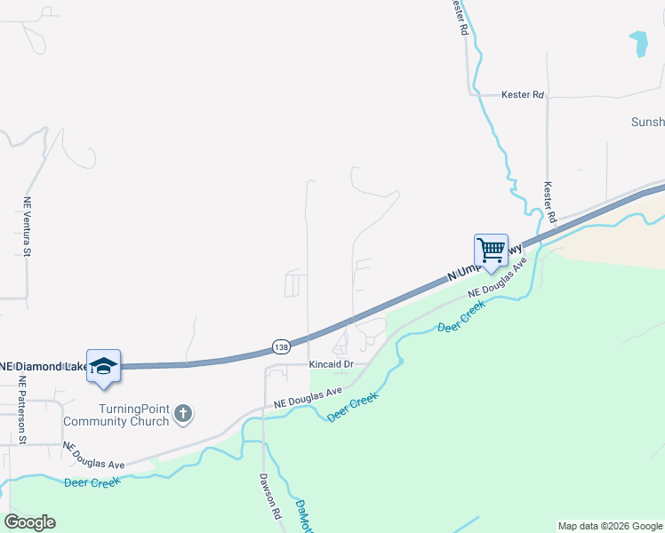 map of restaurants, bars, coffee shops, grocery stores, and more near 351 Pomona Street in Roseburg