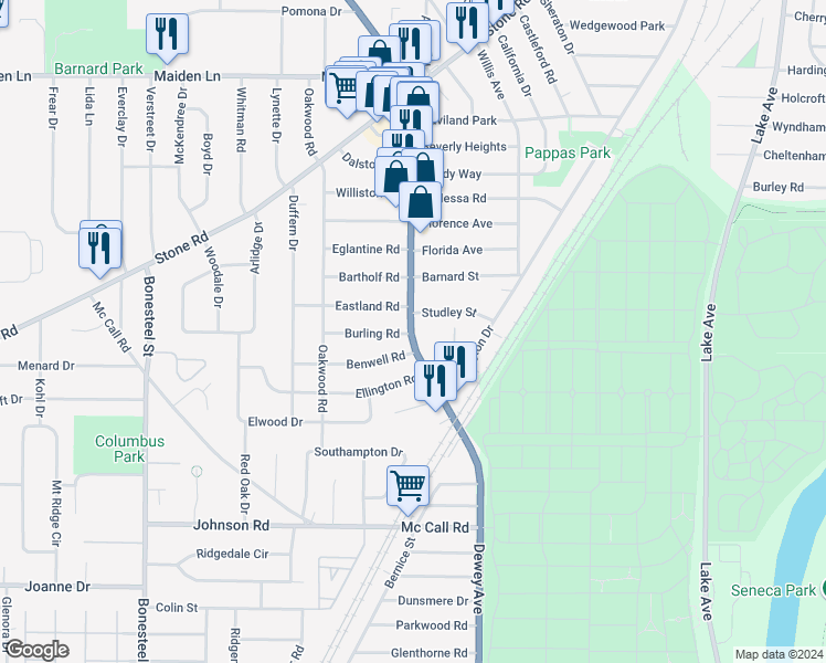 map of restaurants, bars, coffee shops, grocery stores, and more near in Rochester