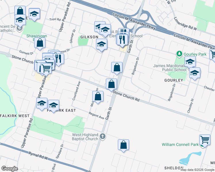 map of restaurants, bars, coffee shops, grocery stores, and more near in Hamilton