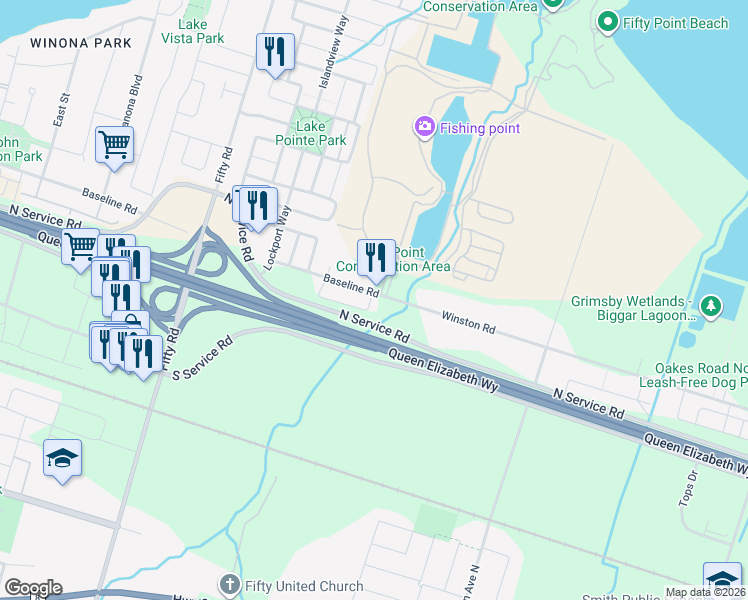 map of restaurants, bars, coffee shops, grocery stores, and more near 90 Redcedar Cresent in Hamilton