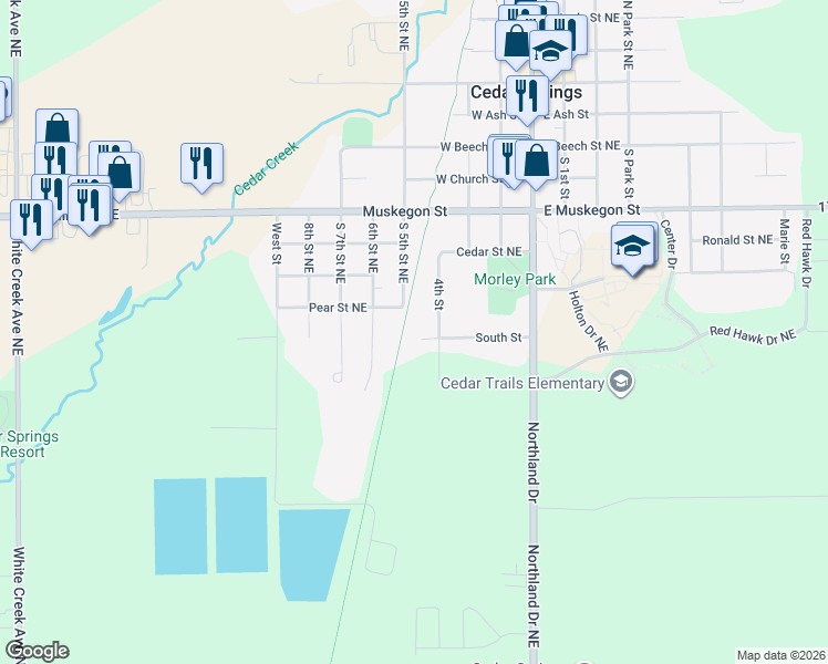 map of restaurants, bars, coffee shops, grocery stores, and more near 161 South Street in Cedar Springs