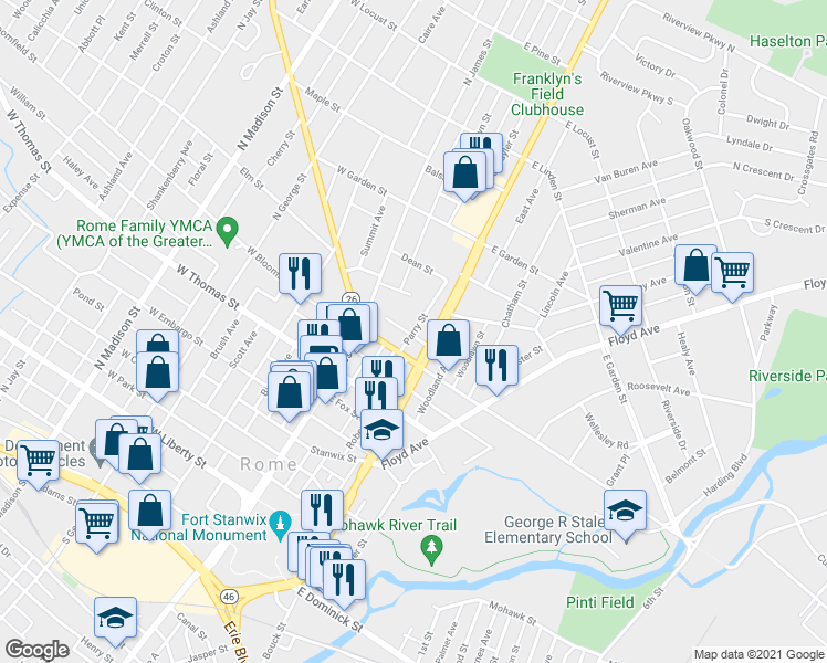 map of restaurants, bars, coffee shops, grocery stores, and more near 610 Parry Street in Rome