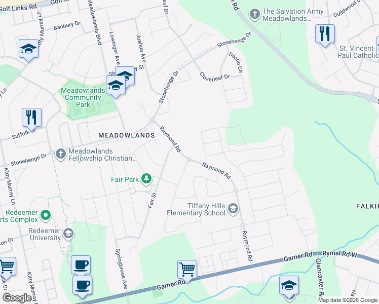 map of restaurants, bars, coffee shops, grocery stores, and more near 35 Raymond Road in Hamilton