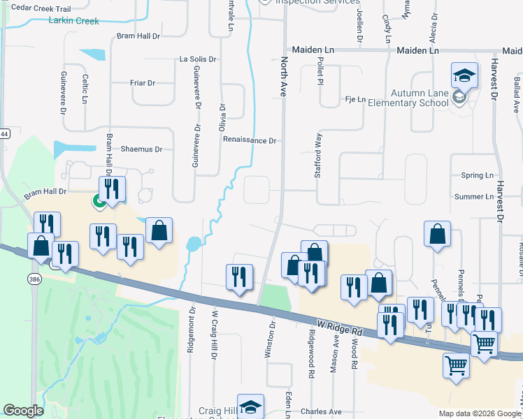 map of restaurants, bars, coffee shops, grocery stores, and more near 38 Venetia View Circle in Rochester
