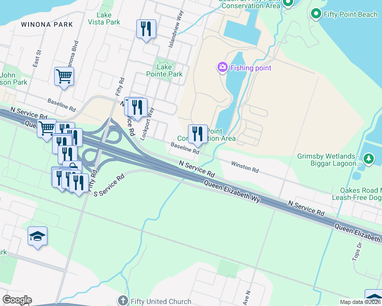 map of restaurants, bars, coffee shops, grocery stores, and more near 90 Redcedar Cresent in Hamilton