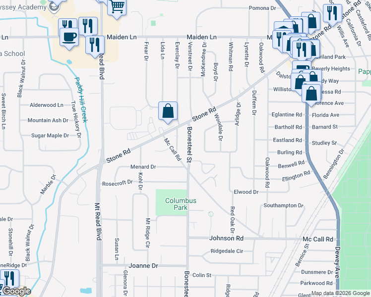 map of restaurants, bars, coffee shops, grocery stores, and more near 639 Bonesteel Street in Rochester