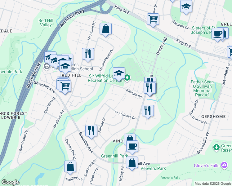map of restaurants, bars, coffee shops, grocery stores, and more near 34 Nicklaus Drive in Hamilton