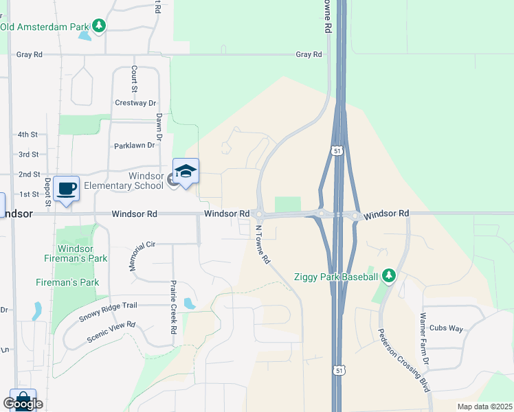 map of restaurants, bars, coffee shops, grocery stores, and more near 4250 Windsor Road in Windsor