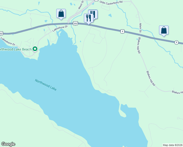 map of restaurants, bars, coffee shops, grocery stores, and more near 98 Tasker Shore Drive in Northwood