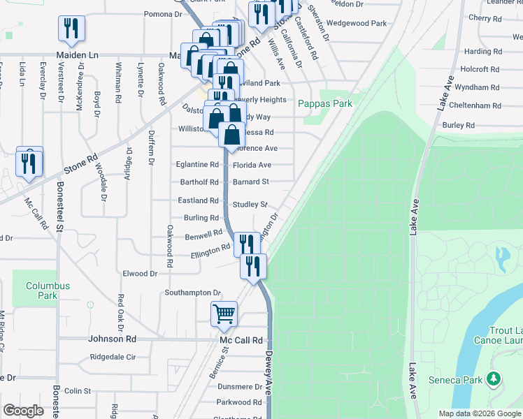 map of restaurants, bars, coffee shops, grocery stores, and more near 115 Bennington Drive in Rochester