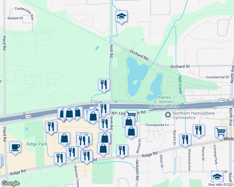 map of restaurants, bars, coffee shops, grocery stores, and more near 870 Holt Road in Webster