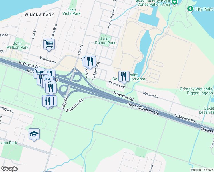 map of restaurants, bars, coffee shops, grocery stores, and more near 14 Redcedar Cresent in Hamilton
