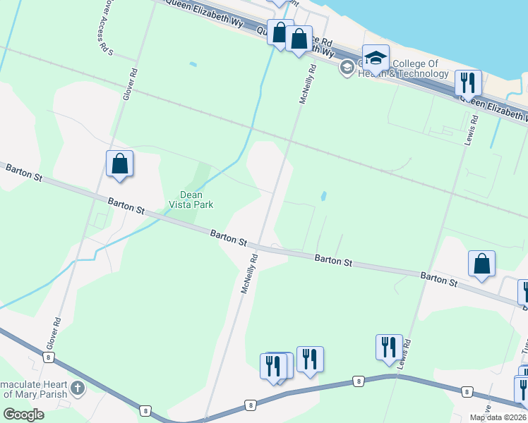 map of restaurants, bars, coffee shops, grocery stores, and more near 333 McNeilly Road in Hamilton