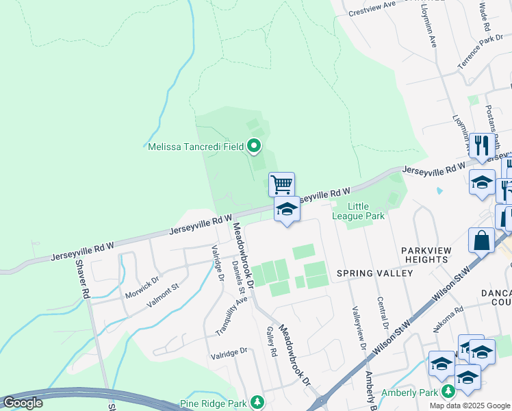 map of restaurants, bars, coffee shops, grocery stores, and more near 385 Jerseyville Rd W in Ancaster