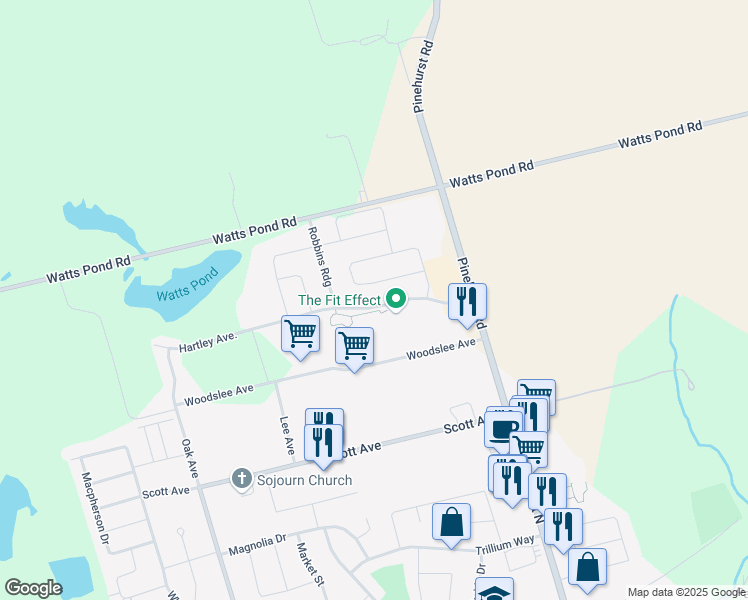map of restaurants, bars, coffee shops, grocery stores, and more near 95 Barlow Place in Brant