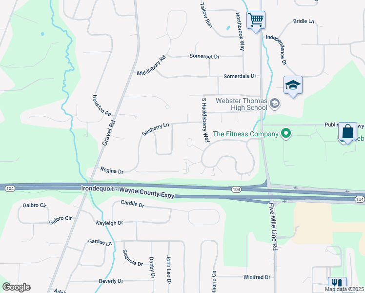 map of restaurants, bars, coffee shops, grocery stores, and more near 768 Hightower Way in Webster