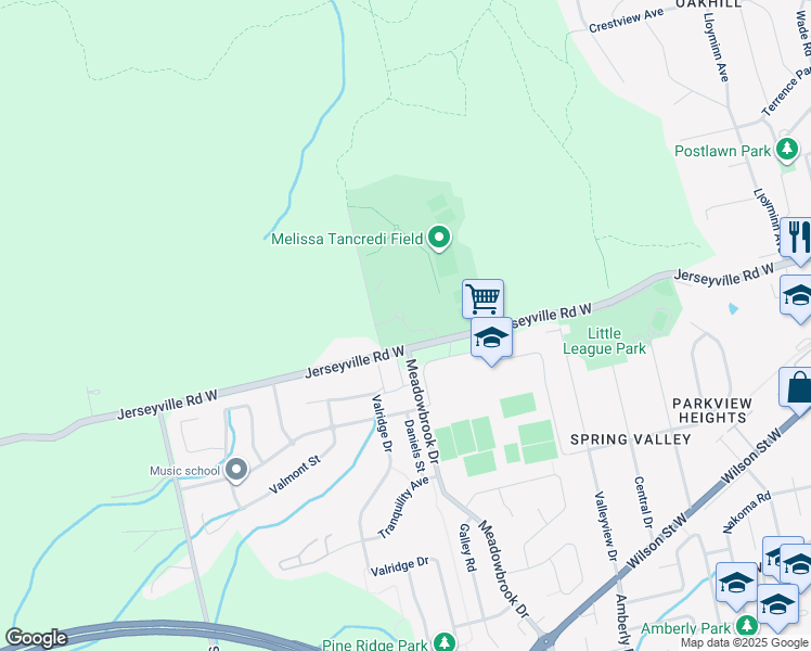 map of restaurants, bars, coffee shops, grocery stores, and more near Rotary Way in Hamilton