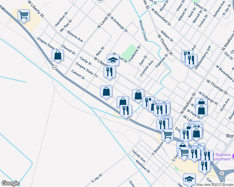 map of restaurants, bars, coffee shops, grocery stores, and more near 103-105 Clark Street in Rome
