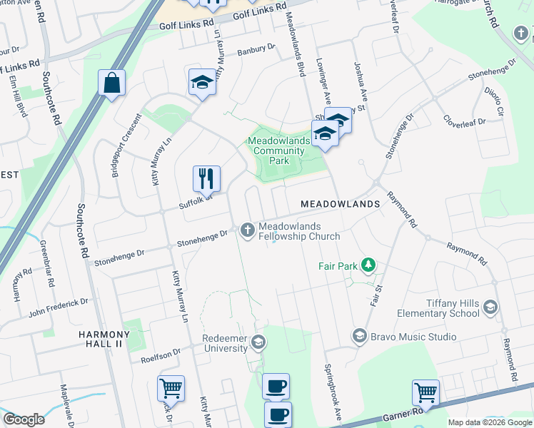 map of restaurants, bars, coffee shops, grocery stores, and more near 212 Stonehenge Drive in Hamilton