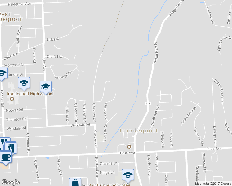 map of restaurants, bars, coffee shops, grocery stores, and more near 204 Westgate Drive in Rochester