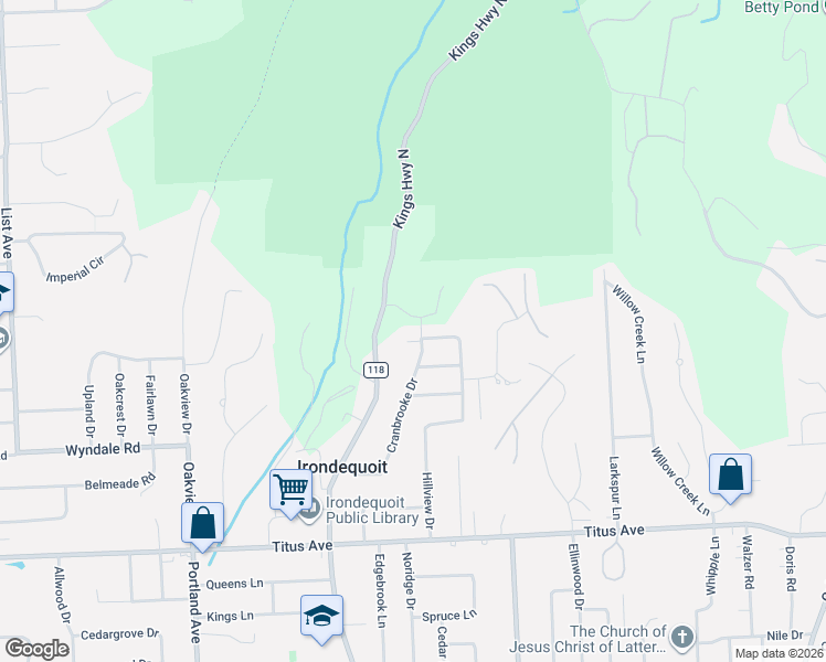 map of restaurants, bars, coffee shops, grocery stores, and more near 324 Kings Highway North in Rochester