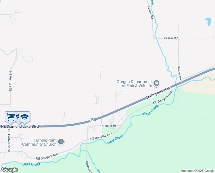 map of restaurants, bars, coffee shops, grocery stores, and more near 351 Pomona Street in Roseburg