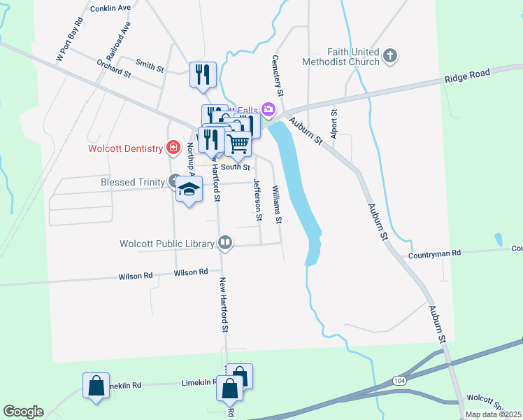 map of restaurants, bars, coffee shops, grocery stores, and more near 5973 Williams Street in Wolcott