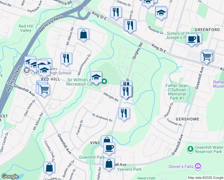 map of restaurants, bars, coffee shops, grocery stores, and more near 18 Hibiscus Lane in Hamilton