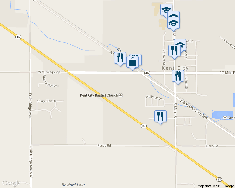 map of restaurants, bars, coffee shops, grocery stores, and more near 400 West Muskegon Street in Kent City
